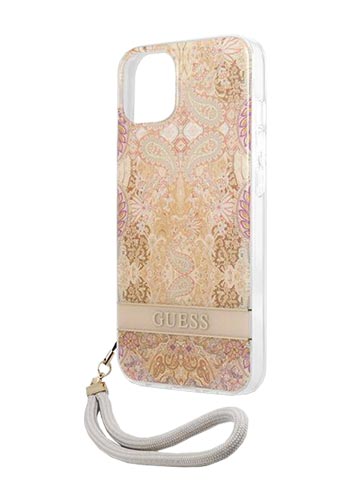 GUESS Hard Cover Flower Strap Gold, für iPhone 13 Mini, GUHCP13SHFLSD