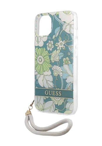 GUESS Hard Cover Flower Strap Green, für iPhone 13 Mini, GUHCP13SHFLSN