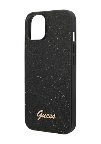 GUESS Hard Cover Glitter Flakes Metal Logo Black, für iPhone 14 Plus, GUHCP14MHGGSHK