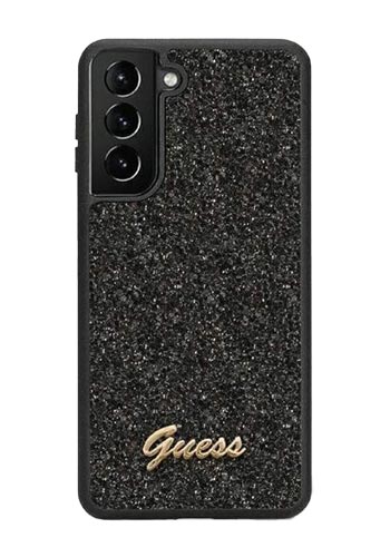 GUESS Hard Cover Glitter Flakes Metal Logo Black, für Samsung S916 Galaxy S23 Plus, GUHCS23MHGGSHK