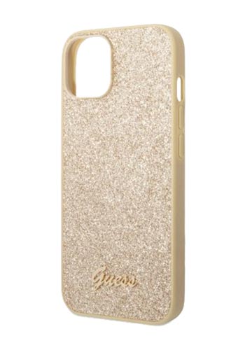 GUESS Hard Cover Glitter Flakes Metal Logo Gold, für iPhone 14 Pro Max, GUHCP14XHGGSHD