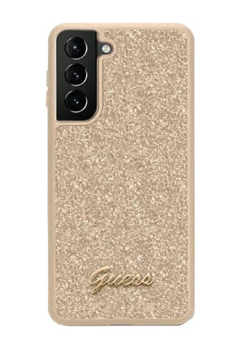 GUESS Hard Cover Glitter Flakes Metal Logo Gold, für Samsung S916 Galaxy S23 Plus, GUHCS23MHGGSHD