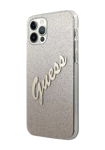 GUESS Hard Cover Glitter Gradient Gold, für Apple iPhone 12 Pro Max, GUHCP12LPCUGLSBK, Blister