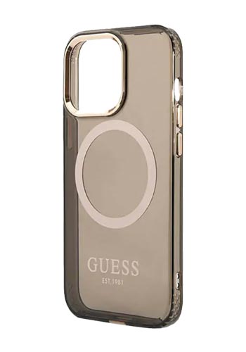 GUESS Hard Cover Gold Outline Translucent MagSafe Black, für Apple iPhone 13 Pro, GUHMP13LHTCMK