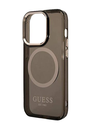 GUESS Hard Cover Gold Outline Translucent MagSafe Black, für Apple iPhone 14, GUHMP14LHTCMK