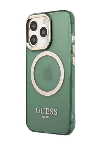 GUESS Hard Cover Gold Outline Translucent MagSafe Khaki, für Apple iPhone 13 Pro Max, GUHMP13LHTCMB
