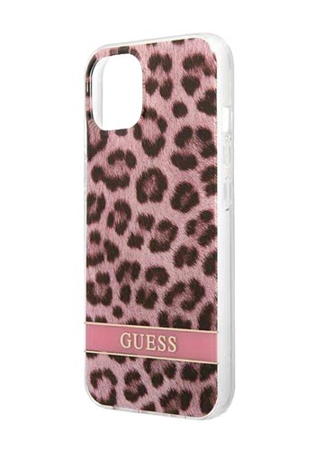 GUESS Hard Cover Leopard Pink, für iPhone 13 Mini, GUHCP13SHSLEOP