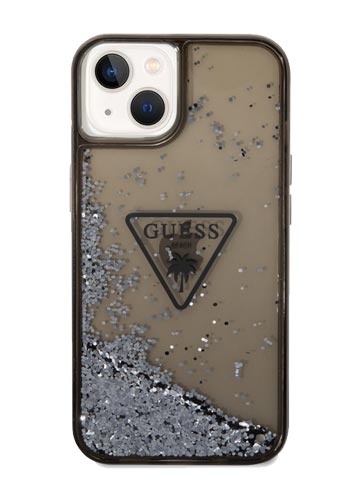 GUESS Hard Cover Liquid Glitter Triangle Transparent Black, für iPhone 14 Plus, GUHCP14MLFCTPK