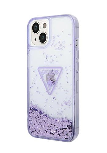 GUESS Hard Cover Liquid Glitter Triangle Transparent Purple, für iPhone 14 Plus, GUHCP14MLFCTPU