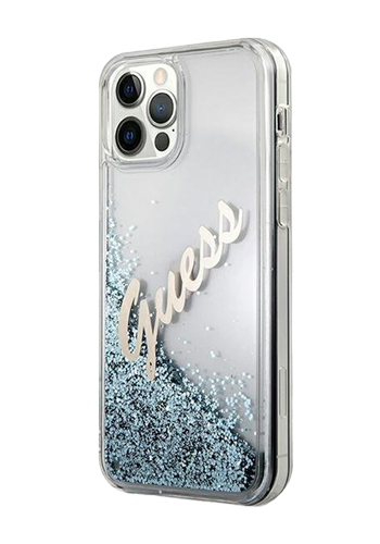 GUESS Hard Cover Liquid Glitter Vintage, Blue, für iPhone 12 Pro Max, GUHCP12LGLVSBL, Blister