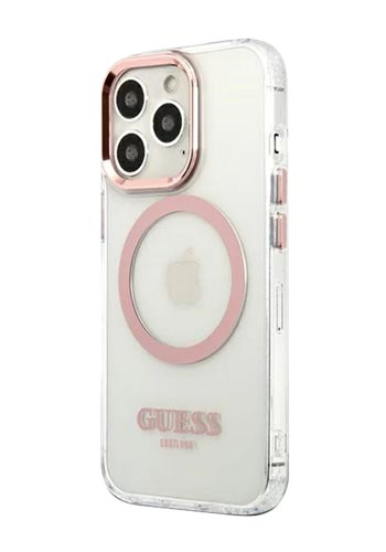 GUESS Hard Cover Metal Outline Magsafe Pink, für iPhone 13 Pro, GUHMP13LHTRMP