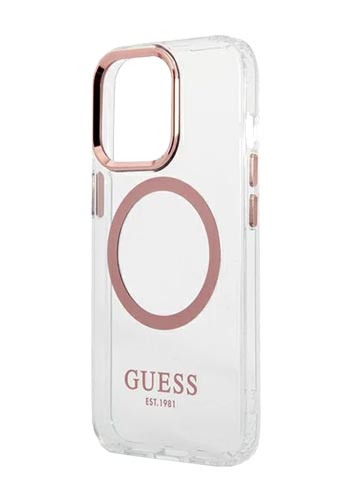 GUESS Hard Cover Metal Outline Magsafe Pink, für iPhone 13 Pro Max, GUHMP13XHTRMP