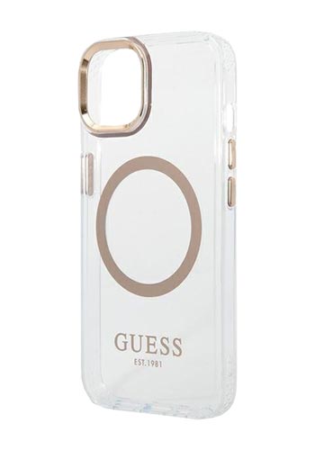GUESS Hard Cover Metal Outline Magsafe Transparent-Gold, für iPhone 14 Plus, GUHMP14MHTRMD