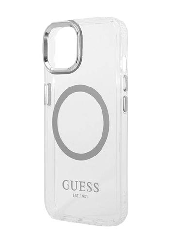 GUESS Hard Cover Metal Outline Magsafe Transparent-Silver, für iPhone 14 Plus, GUHMP14MHTRMS