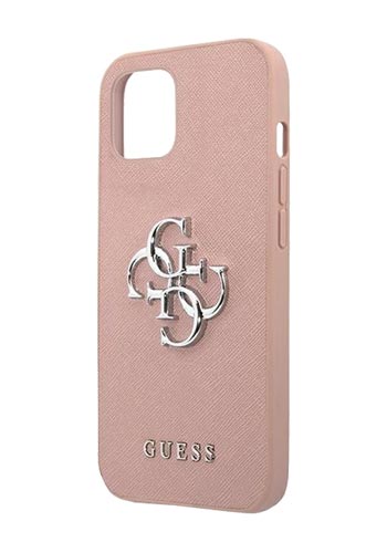 GUESS Hard Cover Saffiano 4G Big Metal Logo Pink, für iPhone 13 Mini, GUHCP13SSA4GSPI