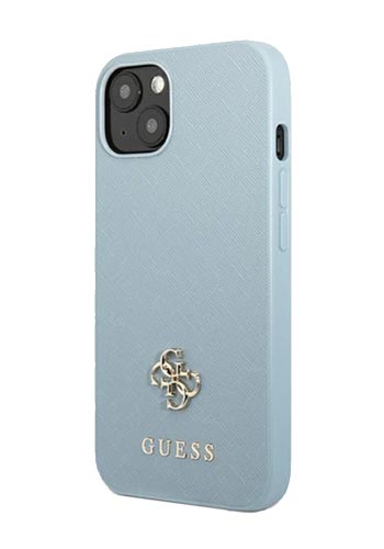 GUESS Hard Cover Saffiano 4G Small Metal Logo Blue, für iPhone 13 Mini, GUHCP13SPS4MB
