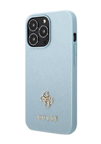 GUESS Hard Cover Saffiano 4G Small Metal Logo Blue, für iPhone 13/13 Pro, GUHCP13LPS4MB