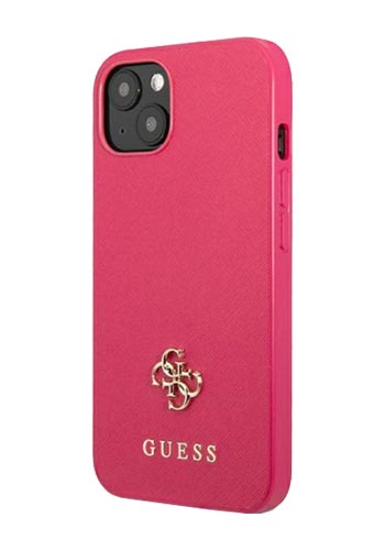 GUESS Hard Cover Saffiano 4G Small Metal Logo Pink, für iPhone 13 Mini, GUHCP13SPS4MF