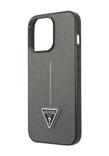 GUESS Hard Cover SaffianoTriangle Logo Silver, für Apple iPhone 13 Pro, GUHCP13LPSATLG