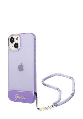 GUESS Hard Cover Translucent Pearl Strap Transparent Purple, für iPhone 14 Plus, GUHCP14MHGCOHU
