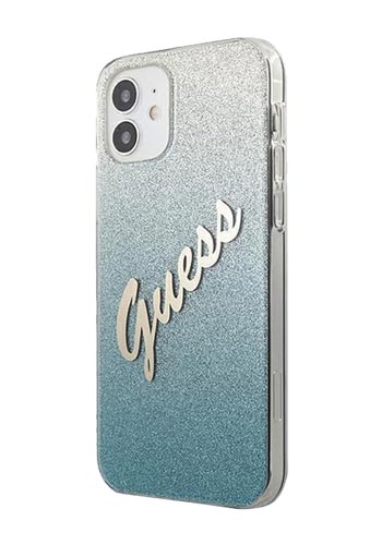 GUESS Hard Cover Vintage Glitter Gradient Blue, für Apple iPhone 12 mini, GUHCP12SPCUGLSBL