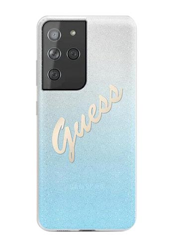 GUESS Hard Cover Vintage Glitter Gradient Lightblue, für Samsung G998 Galaxy S21 Ultra, GUHCS21LPCUGLSBL, Blister