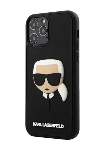 Karl Lagerfeld Hard Cover 3D Rubber Karl Head Black, für iPhone 12 /12 Pro, KLHCP12MKH3DBK