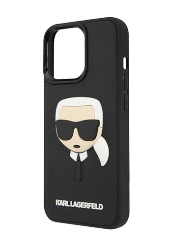 Karl Lagerfeld Hard Cover 3D Rubber Karl Head Black, für iPhone 14 Pro, KLHCP14LKH3DBK