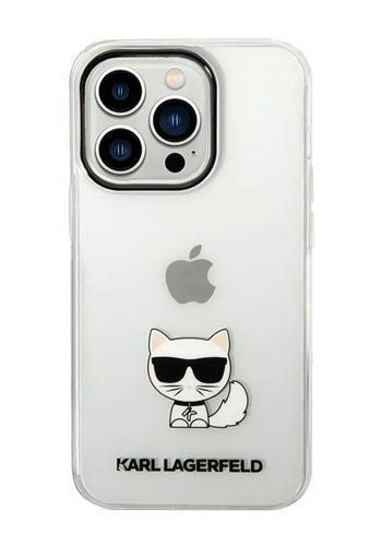 Karl Lagerfeld Hard Cover Choupette Body Logo Transparent, für Apple iPhone 14 Pro, KLHCP14LCTTR
