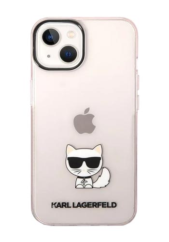 Karl Lagerfeld Hard Cover Choupette Body Logo Transparent Pink, für Apple iPhone 14 Plus, KLHCP14MCTTRI