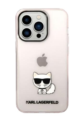Karl Lagerfeld Hard Cover Choupette Body Logo Transparent Pink, für Apple iPhone 14 Pro, KLHCP14LCTTRI