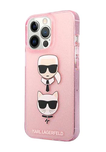 Karl Lagerfeld Hard Cover Glitter Karl and Choupette Pink, für iPhone 13 Pro Max, KLHCP13XGCFS