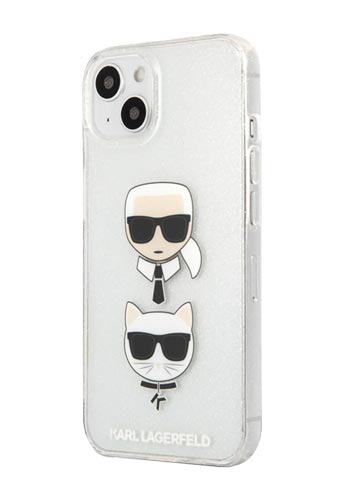 Karl Lagerfeld Hard Cover Glitter Karl and Choupette Silver, für iPhone 13, KLHCP13MKCTUGLS