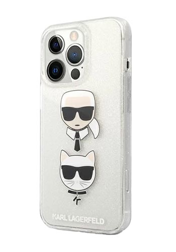 Karl Lagerfeld Hard Cover Glitter Karl and Choupette Silver, für iPhone 13 Pro, KLHCP13MKCTUGLS