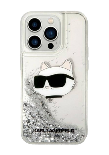 Karl Lagerfeld Hard Cover Liquid Glitter Choupette Head Silver, für iPhone 14 Pro Max, KLHCP14XLNCHCS