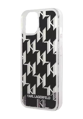 Karl Lagerfeld Hard Cover Liquid Glitter Monogram Black, für iPhone 14 Plus, KLHCP14MLMNMK