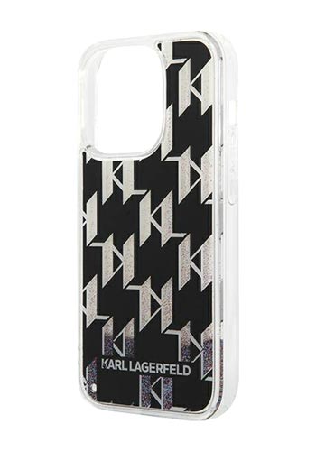 Karl Lagerfeld Hard Cover Liquid Glitter Monogram Black, für iPhone 14 Pro, KLHCP14LLMNMK