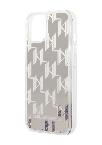 Karl Lagerfeld Hard Cover Liquid Glitter Monogram Silver, für iPhone 14 Plus, KLHCP14MLMNMS