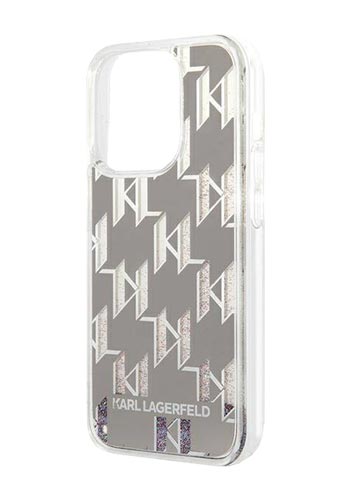 Karl Lagerfeld Hard Cover Liquid Glitter Monogram Silver, für iPhone 14 Pro, KLHCP14LLMNMK