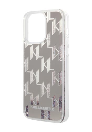 Karl Lagerfeld Hard Cover Liquid Glitter Monogram Silver, für iPhone 14 Pro Max, KLHCP14XLMNMS