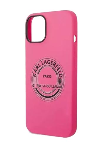 Karl Lagerfeld Hard Cover Round Logo Bicolor Pink, für iPhone 14 Plus, KLHCP14MSRSGRCF