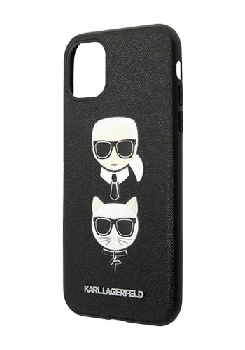 Karl Lagerfeld Hard Cover Saffiano Karl and Choupette Heads Black, für Apple iPhone 11, KLHCN61SAKICKCBK