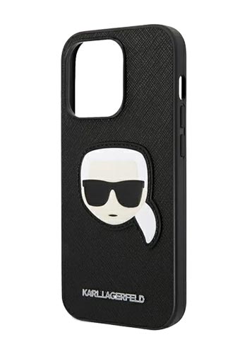 Karl Lagerfeld Hard Cover Saffiano Karl Head Patch Black, für iPhone 14 Pro Max, KLHCP14XSAPKHK