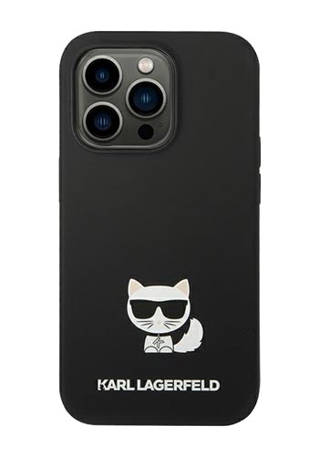 Karl Lagerfeld Hard Cover Silicone Choupette Body Logo Black, für Apple iPhone 14 Pro, KLHCP14LSLCTBK