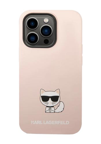 Karl Lagerfeld Hard cover Silicone Choupette Body Logo Pink, für Apple iPhone 14 Pro, KLHCP14LSLCTBK
