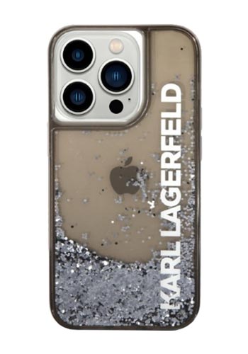 Karl Lagerfeld Hard Cover Translucent Liquid Glitter Black, für iPhone 14 Pro, KLHCP14LLCKVK