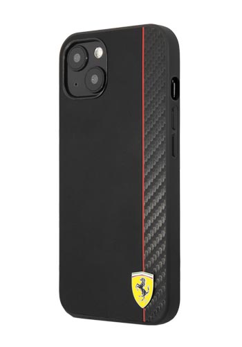 Ferrari Hard Cover Smooth and Carbon Effect Black, für iPhone 13 Mini, FESAXHCP13SBK