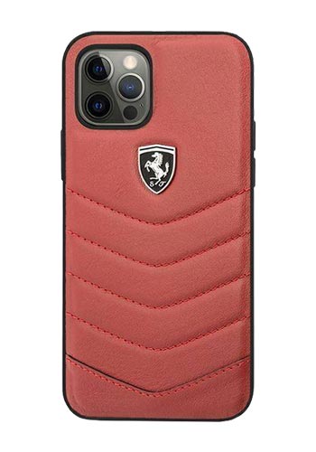 Ferrari Leather Cover Quilted Off Track Red, für Apple iPhone 12 Pro Max, FEHQUHCP12LRE