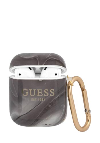 GUESS Cover Silicone Marble Shiny Black, für Apple AirPods 1 & 2, GUA2UNMK, Blister