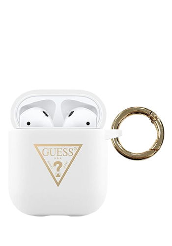 GUESS Cover Silicone Triangle White, für Apple AirPods 1 & 2, GUACA2LSTLWH, Blister